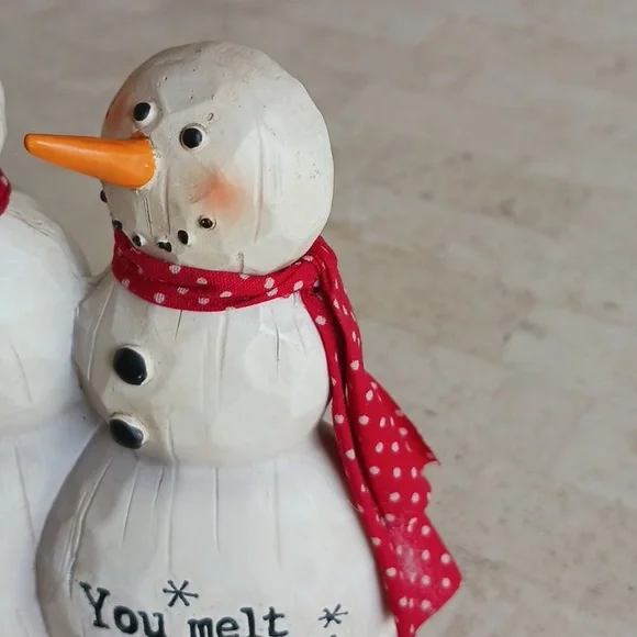Vintage Snowman couple figurine/"carved wood" hand painted,, 5 1/2" tall..New. - Picture 4 of 12